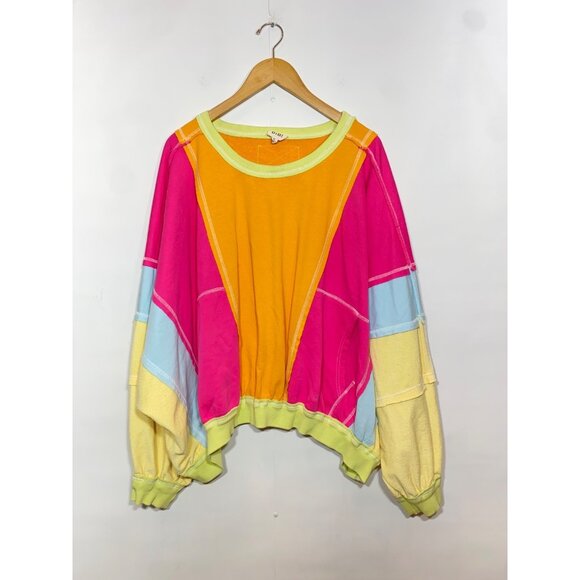 Bibi Women's Color Block French Terry Pullover Sweatshirt Size XL Boutique - Picture 1 of 7